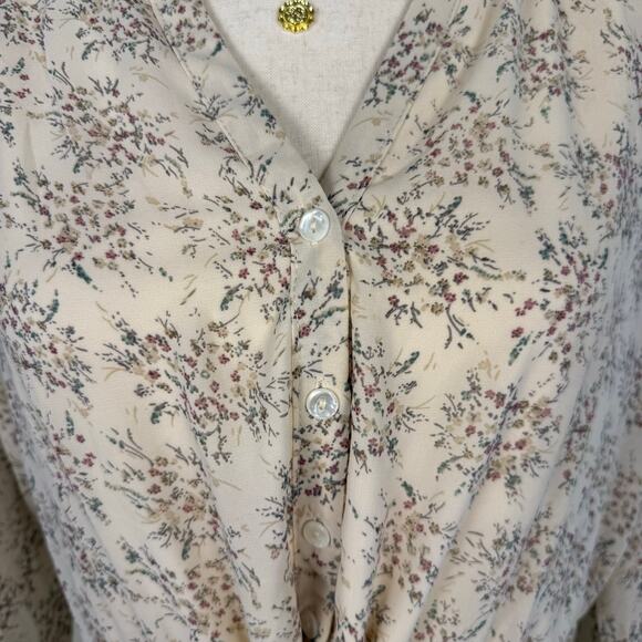 NWT Promesa | Long Sleeve Ditsy Floral Cream Dress Popover Cinched Waist Medium - Picture 3 of 9